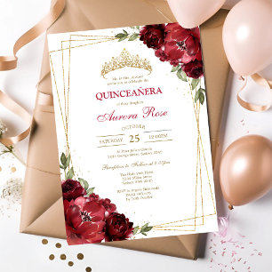 Invitation moderne de Quinceanera florale à la ros
