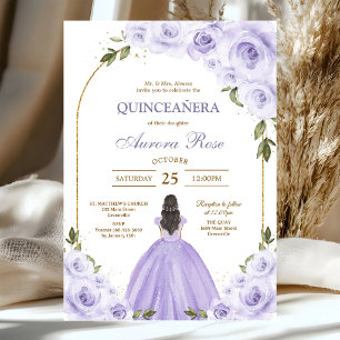 Invitation moderne de Quinceanera florale lilas