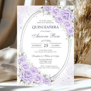 Invitation moderne de Quinceanera florale lilas