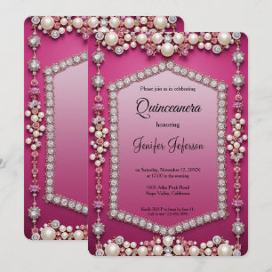 Invitation moderne de Quinceanera perles de bijou