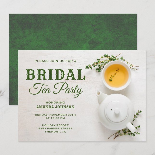 Invitation moderne de thé de vert de Fête de la (Devant / Derrière)