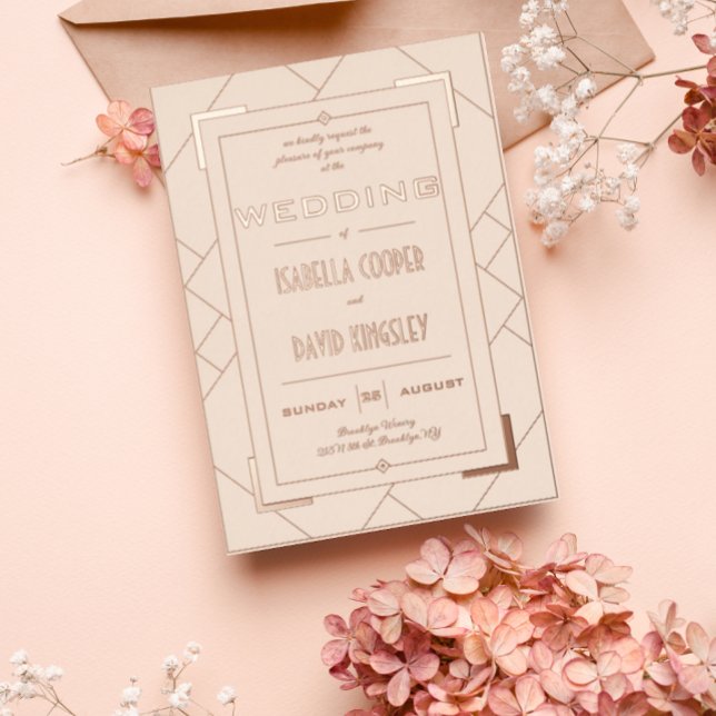 Invitation moderne Deco Cream et Or I Foil (Créateur téléchargé)