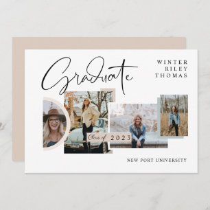 Invitation Moderne Design Graduation Quatre Photo Collage Gra