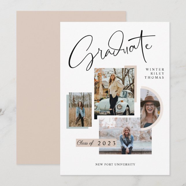 Invitation Moderne Design Graduation Quatre Photo Collage Gra (Devant / Derrière)
