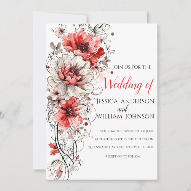 Invitation Moderne design tendance Mariage rouge Blush (Devant)