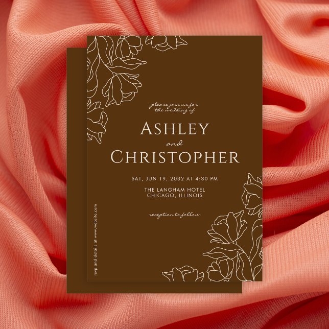 Invitation Moderne dessiné Floral Golden Brown Mariage (Créateur téléchargé)