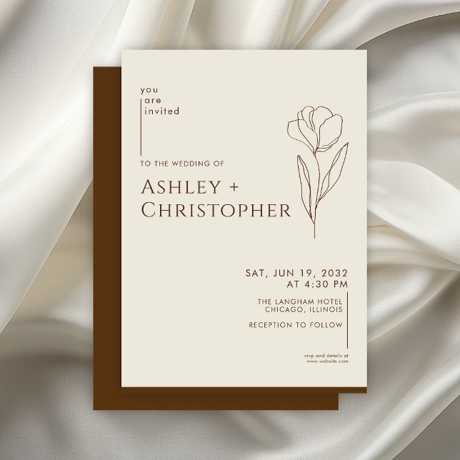 Invitation Moderne dessiné Floral Golden Brown Mariage (Créateur téléchargé)