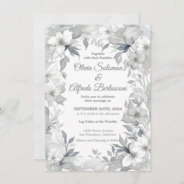 Invitation Moderne Dusty argent élégant style Mariage Inviter (Devant / Derrière)