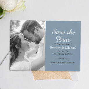 Invitation Moderne Dusty Blue Enregistrer la date QR Code Mar