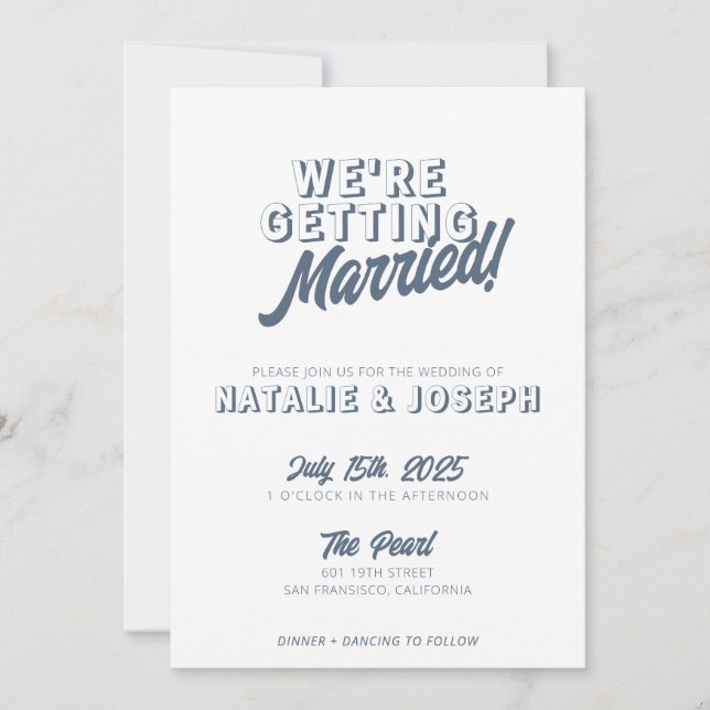 Invitation Moderne Dusty Blue Retro Bold Mariage funky (Devant)
