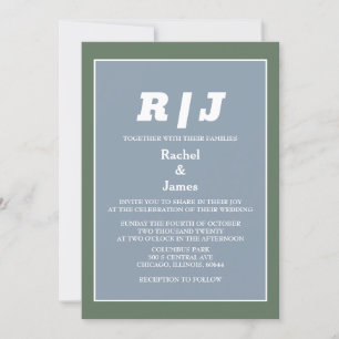 Invitation Moderne Dusty Blue Sage Vert Blanc Minimal Mariage