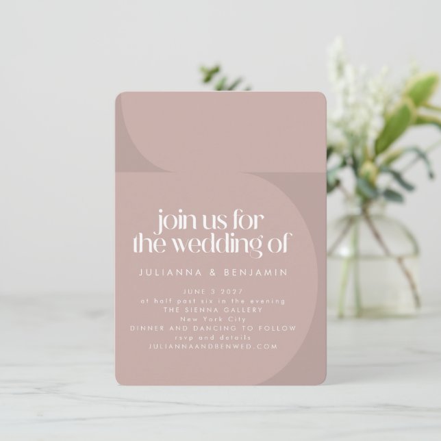 Invitation Moderne Dusty Mauve géométrique Tout en un Mariage (Debout devant)