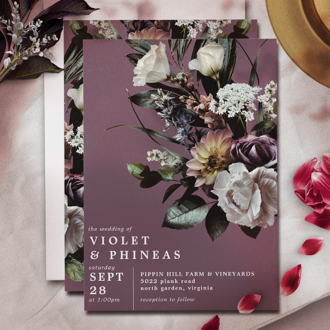 Invitation Moderne Dusty Mauve violet | Élégant Mariage flora (Créateur téléchargé)