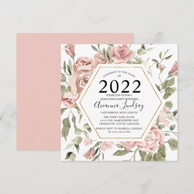 Invitation Moderne Dusty Rose Rose Botanique Invit (Devant / Derrière)