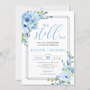 Invitation Moderne écrit à la main bleu floral argent nous so