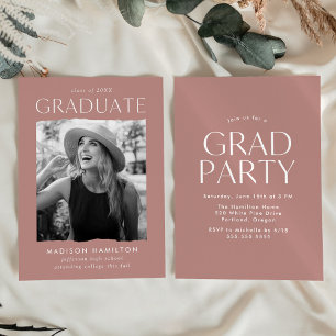 Invitation Moderne Edge Dusty Rose Photo Graduation Party