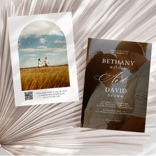 Invitation Moderne Elegant 2 Arc Photo QR Code Rsvp Mariage