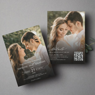 Invitation Moderne Elegant 2 Photo QR Code Tout en un Mariage