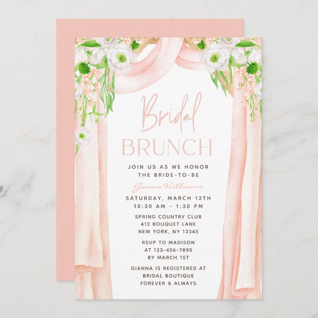 Invitation Moderne Elégant aquarelle Floral Bridal Brunch (Devant / Derrière)