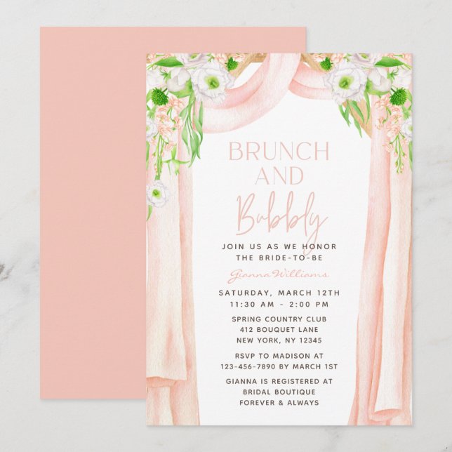 Invitation Moderne Elégant aquarelle Floral Bridal Brunch (Devant / Derrière)