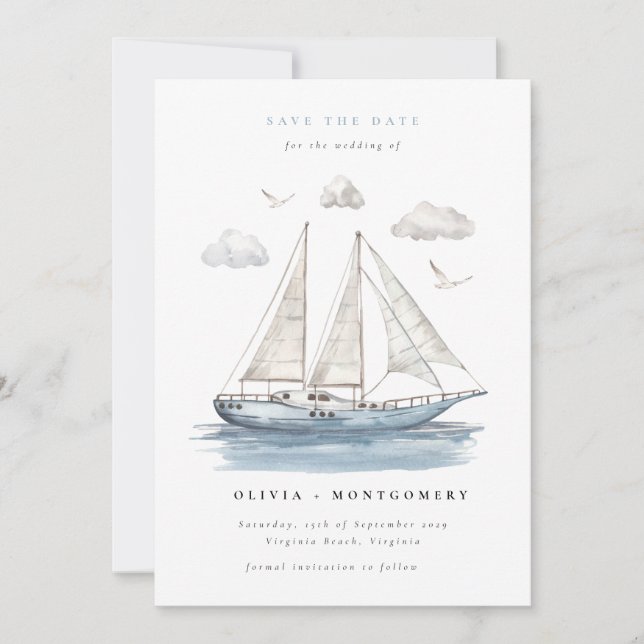 Invitation Moderne Elégant Aquarelle Voile Yacht (Devant)