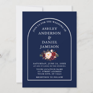 Invitation Moderne élégant Arc Bourgogne Floral Mariage