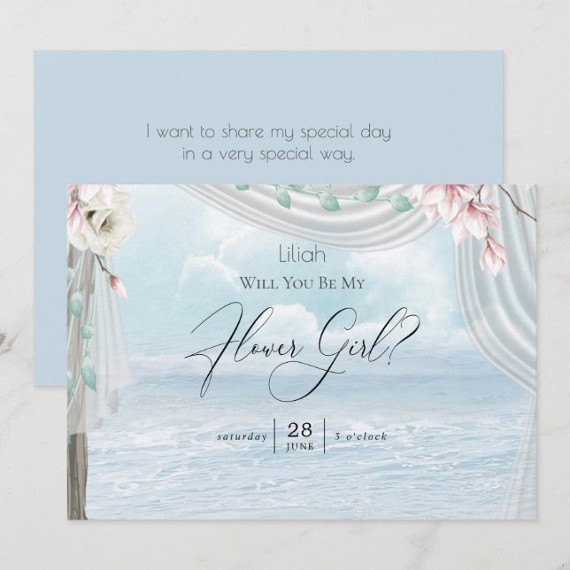 Invitation Moderne Elegant Beach Arbor Be My Flower Girl (Devant / Derrière)