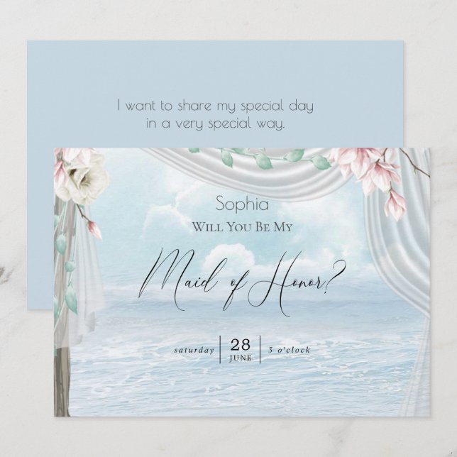 Invitation Moderne Elegant Beach Arbor Be My Maid of Honor (Devant / Derrière)