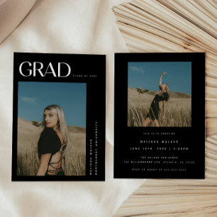 Invitation Moderne Elegant Black 2-Photo Graduation Party