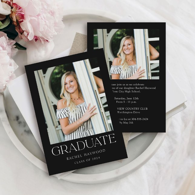 Invitation Moderne Elegant Black White Photo Party Graduation (Créateur téléchargé)