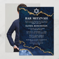 Moderne Elegant Bleu Marbre Or Bar Mitzvah Photo