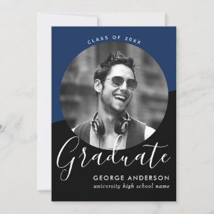 Invitation Moderne Elegant Blue Black Photo Party Graduation