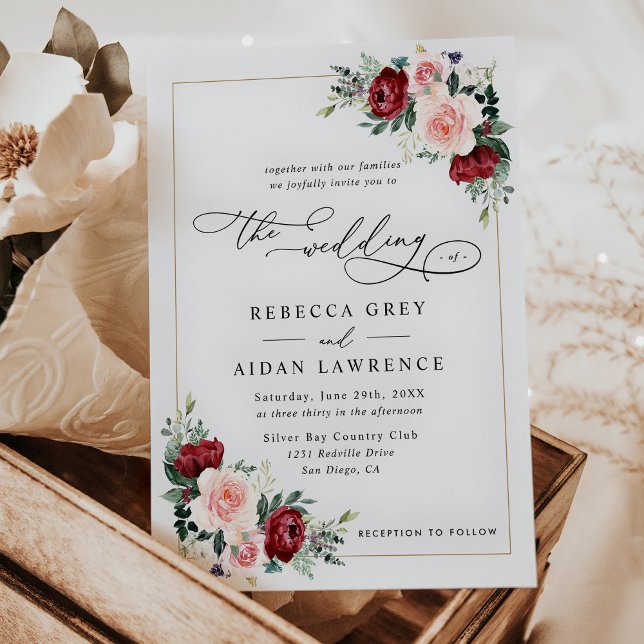 Invitation Moderne Elégant Burgundy Blush Floral Mariage (Créateur téléchargé)