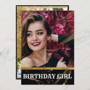 Invitation Moderne élégant chic noir et or doux 16 invita