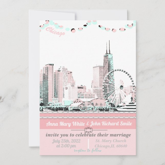 Invitation Moderne Elegant Chicago Skyline (Devant)