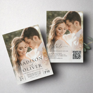 Invitation Moderne Elegant Classic 2 Photo QR Code Mariage