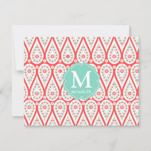 Invitation Moderne élégant Damask Coral Paisley Personnalisé
