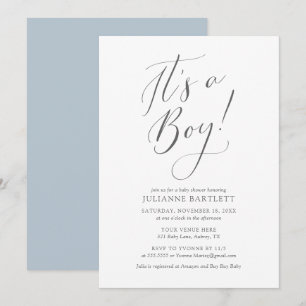 Invitation Moderne Elegant Dusty Blue C'est un Baby shower ga