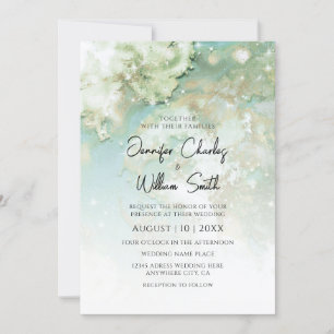 Invitation Moderne Elegant Ggreen Gold Marble Ombre