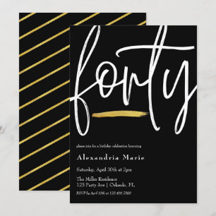 Invitation Moderne Elegant Gold Brushstroke 40e anniversaire