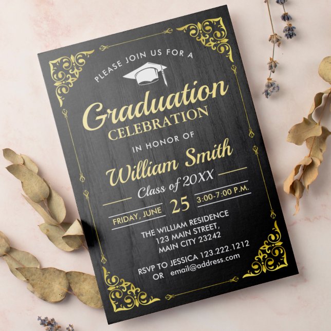 Invitation Moderne Elégant Golden Graduation Party avec photo (Créateur téléchargé)