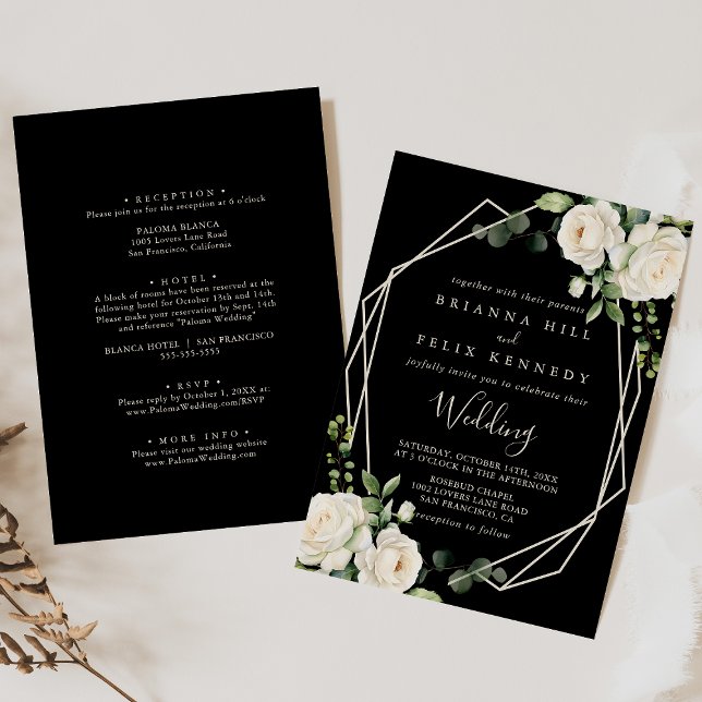 Invitation Moderne Elégant ivoire Floral Mariage avant et arr (Créateur téléchargé)