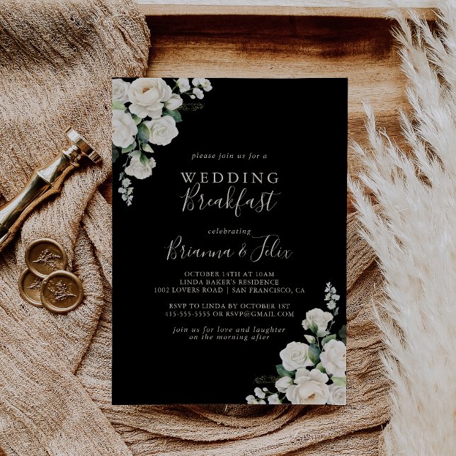 Invitation Moderne Élégant ivoire Floral Mariage Petit déjeun (Créateur téléchargé)