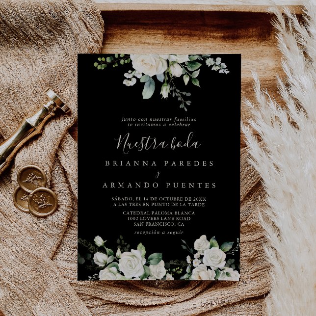 Invitation Moderne Elégant ivoire Floral Nuestra Boda Mariage (Créateur téléchargé)