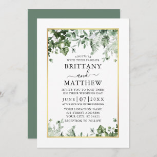 Invitation Moderne Elégant Ivy Ferns Sage Green Gold Mariage