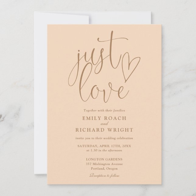 Invitation Moderne Élégant Juste Amour Script Soft Peach Mari (Devant)