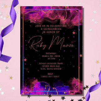 Invitation Moderne Elegant Marbre Géode Quinceanera Invitatio