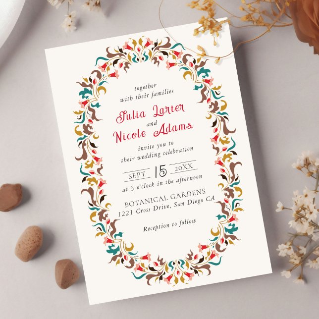Invitation Moderne Élégant Mariage de couronne florale romant (Créateur téléchargé)