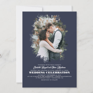 Invitation Moderne Elégant Mariage de verdure photo superposi