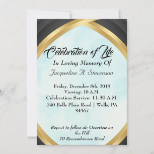 Invitation Moderne Élégant Mémorial Noir, Or et Bleu